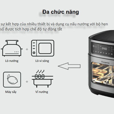 Lò chiên không dầu 12L Kangaroo KG12AF1A - Rapid Air - 1800W - Hàng chính hãng, Bảo hành 12 tháng