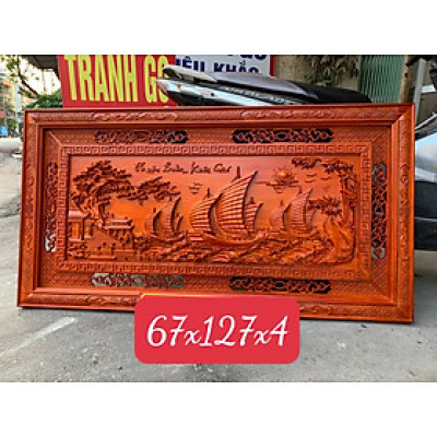 Tranh treo tường trạm khắc thuận buồm xuôi gió bằng gỗ hương đỏ kt 67×127×4cm