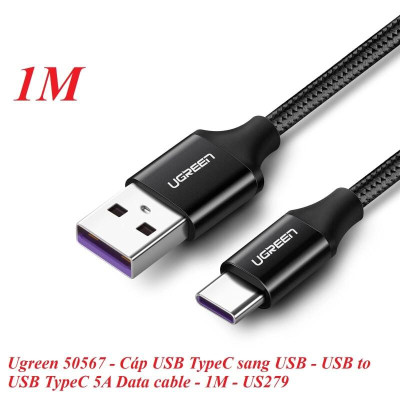 Ugreen UG50567US279TK 1M 5A màu Đen Cáp dữ liệu USB Type-C 2.0 sang USB truyền dữ liệu từ máy tính ra điện thoại - HÀNG CHÍNH HÃNG