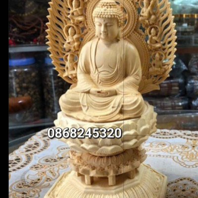 Tượng phật adi đà bằng gỗ hoàng dương kt cao 31×13cm 