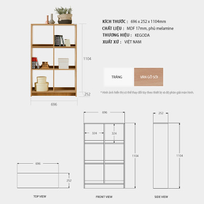 Kệ Sách Gỗ 3 Tầng Đơn Giản Thương Hiệu KEGODA KGD23