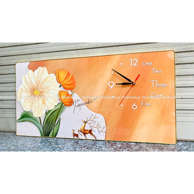 (ẢNH THẬT) Tranh đồng hồ tráng gương hoa tulip 6 tranh bo viền kèm đinh treo
