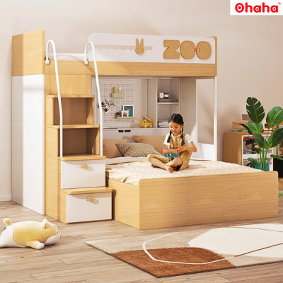Giường tầng thông minh Ohaha có tủ áo và kệ trang trí - GTTM028