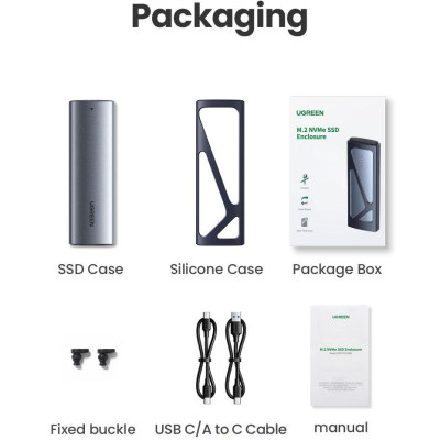Ugreen UG15512CM578TK NVME USB type C 3.1 Gen2 tốc độ 10Gbps có kèm 2 cáp A-C + C-C dài 0.5M - hỗ trợ SSD 2Tb - Vỏ nhôm Box đọc ổ cứng SSD M.2 Màu Đe - HÀNG CHÍNH HÃNG
