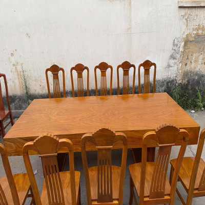 Bộ Bàn Ghế Ăn 10 Ghế Xẻ Quạt Gỗ Cẩm Vàng