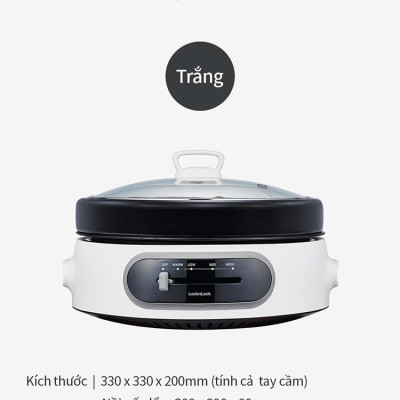 Nồi điện đa năng LocknLock 2 trong 1 nướng lẩu tối ưu 4 chế độ nhiệt (4 Lít)- EJP544WHT - Hàng chính hãng