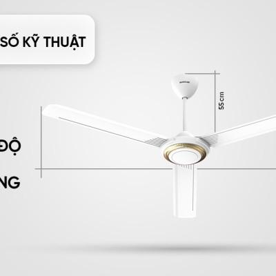 Quạt trần Sunhouse 3 cánh SHD-7658, công suất 75W, sải cánh dài 1,4 mét, 5 cấp độ gió, vận hành không tiếng ồn, Hàng chính hãng