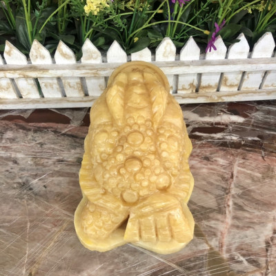 Tượng Cóc Ba Chân, Cóc Ngậm Tiền, Thiềm Thừ phong thủy chiêu tài lộc đá ngọc hoàng long - Dài 15 cm