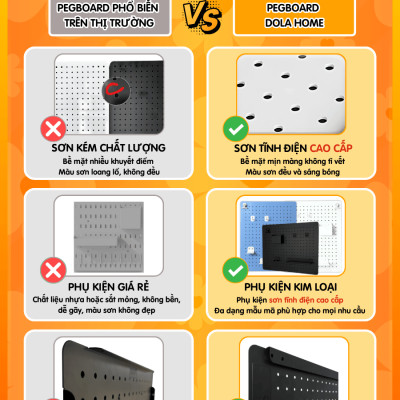 Bảng lỗ  Pegboard Dola Home kim loại cao cấp tiện dụng đặt bàn học, bàn làm việc, trang trí decor nhà cửa ngắn nắp