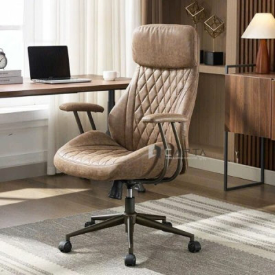 Ghế làm việc bọc da nappas CM4606-P Nội thất Capta Ghế văn phòng cao cấp màu nâu êm ái tay sắt sơn tĩnh điện chân xoay nâng hạ gật gù