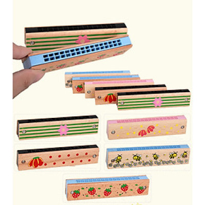 Đồ Chơi Gỗ Kèn Harmonica Phiên Bản Trẻ Em 16 - 24 Lỗ - Tặng Kèm 01 Sâu Bướm Bằng Gỗ