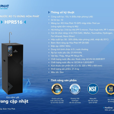 Máy lọc nước RO tủ đứng Hòa Phát HPR516 - Hệ thống 10 lõi - Hàng chính hãng - Bảo hành 3 năm