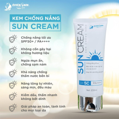 COMBO 2 Lọ Kem Chống Nắng SUN CREAM Quyên Lara 100ml, Bảo Vệ Da Chống Tia Cực Tím SPF 50++