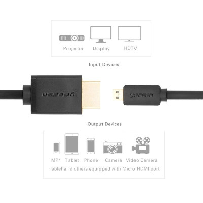Ugreen UG30104HD127TK 3M màu Đen Cáp chuyển đổi Micro HDMI sang HDMI thuần đồng - HÀNG CHÍNH HÃNG