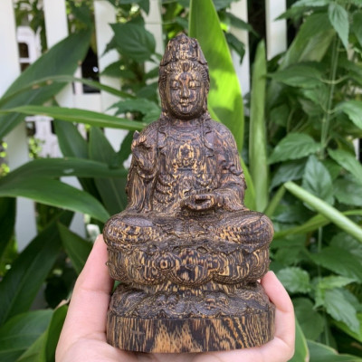 Tượng phật Bà Quan Thế Âm Bồ Tát phong thủy gỗ trầm hương sánh chìm tự nhiên cầu bình an, may mắn, sức khoẻ và tài lộc để bàn làm việc, taplo xe ô tô