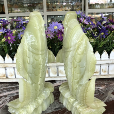 Cặp cá chép phong thủy đá ngọc onyx trang trí bàn làm việc - Cao 20 cm