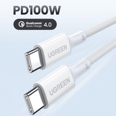 Ugreen UG15269US557TK 2M 100w c-c hỗ trợ QC4.0 5A Cáp sạc nhanh - truyền dữ liệu 2 đầu USB-C dây nhựa Màu Trắng - HÀNG CHÍNH HÃNG