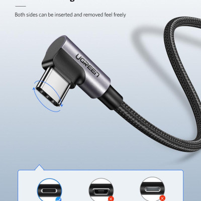 Ugreen UG50941US284TK 1M Dây USB Type-A sang USBType-C vuông góc - HÀNG CHÍNH HÃNG