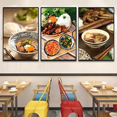 Tranh treo tường tráng gương trang trí decor quán bún , tranh trang trí quán ăn, nhà hàng có khung kèm đinh treo