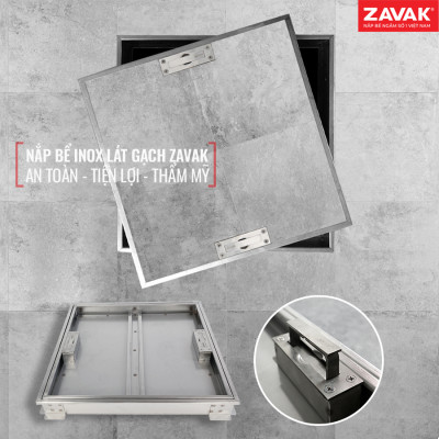 Nắp Bể Ngầm Trong Nhà 50x50cm Inox 304 ZAVAK MHIs-50 Nắp bể nước âm sàn, Nắp hố ga Inox 304