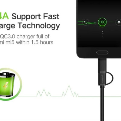 Ugreen UG30177US142TK 1.5M màu đen Cáp USB-A 2.0 sang Micro USB + USB-C - HÀNG CHÍNH HÃNG