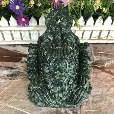 Tượng Cóc Ba Chân, Cóc Ngậm Tiền, Thiềm Thừ phong thủy chiêu tài lộc đá ngọc Ấn Độ - Dài 15 cm