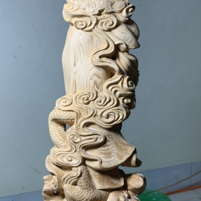 Tượng mẹ quan âm bồ tát cưỡi rồng bằng ngọc am thơm nức kt cao 40x14,5x11cm 