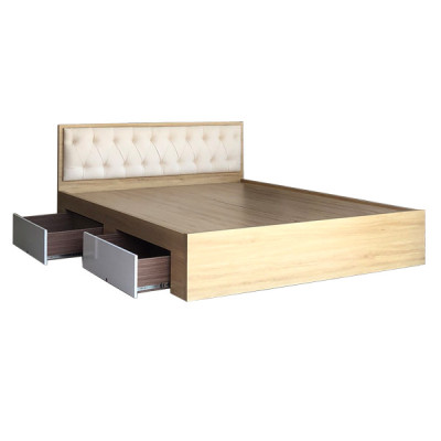 Giường Ngủ Gỗ MDF Phủ Melamine Cao Cấp Viva Màu Vàng Đầu Nệm + Học Kéo