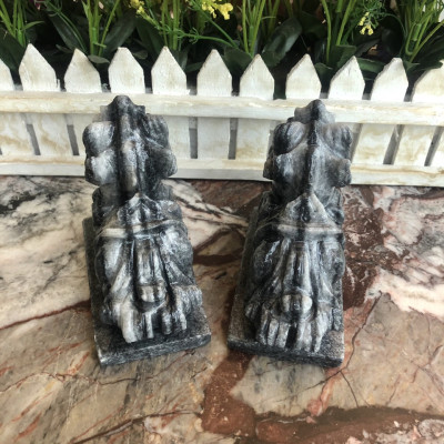 Cặp Tỳ Hưu phong thủy đá cẩm thạch vân đen có đế - Dài 10 cm