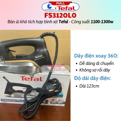 Bàn Ủi Khô Tích Hợp Bình Xịt Nước Tefal FS3120L0 - Công Suất 1300W -  Hàng Chính Hãng