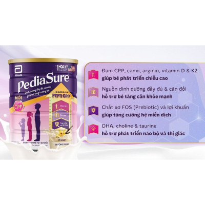 Sữa bột Abbott Pediasure Hương Vani Ít Ngọt 850g