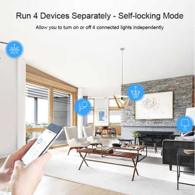 Công tắc thông minh WiFI SONOFF 4CH R3 / PRO R3 ITEAD RF 433MHz 4 Gang, 3 chế độ làm việc Inching / Tự khóa / Khóa liên động