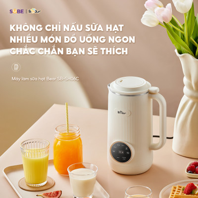 Máy Làm Sữa Hạt 0,6L BEAR Máy Xay Nhuyễn Mịn, Máy Xay Hạt Máy Xay Sinh Tố Mini Nấu Cháo Tự Động Vệ Sinh SB-SH06C - Hàng Chính Hãng