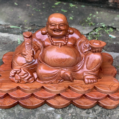 Tượng phật di lặc ngồi đế tiền bằng gỗ hương đá kt 50×31×27cm