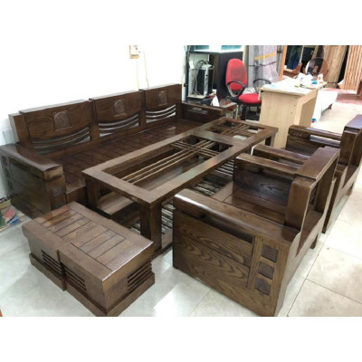 Bàn ghế Phòng Khách bộ đối gỗ sồi phun màu óc chó mẫu 95