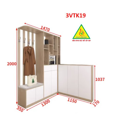 Vách ngăn phòng khách, nhà bếp chữ L 3VTK19 - Nội thất lắp ráp Viễn Đông ADV