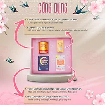 [Hộp quà Tết 2023] SAKURA TẾT ĐONG ĐẦY Fine Japan tặng người phụ nữ bạn yêu (Collagen, Vitamin CD, Viên uống chống nắng, bột uống ngủ ngon)