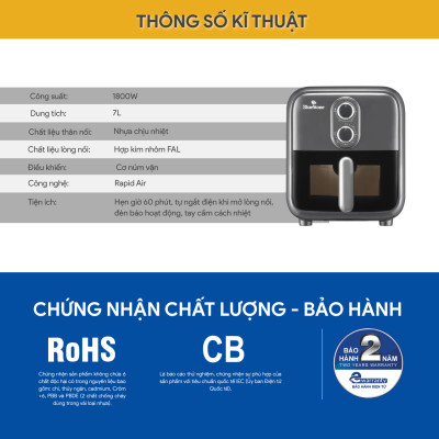 Nồi Chiên Không Dầu BlueStone AFB-5858 7 Lít 1800W - Hàng Chính Hãng