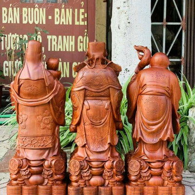 Bộ tượng phật tam đa phúc lộc thọ bằng gỗ hương đá kt 60×23×20cm