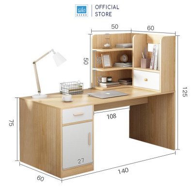 Bàn Học Tập, Làm Việc Kết Hợp Tủ Ngăn Kéo Và Kệ Sách Thương Hiệu SIB Decor BLV55