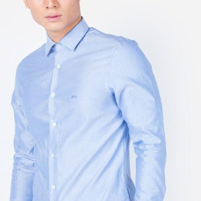 Áo sơ mi nam dài tay ALIGRO 100% chất cotton xanh nước biển, cổ bẻ dáng ôm body ALGS050