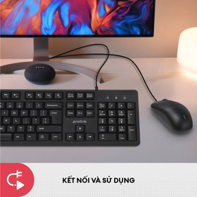 Bộ bàn phím chuột có dây PROLiNK GMK-1005M Fullsize cao cấp, chống thấm nước, độ nhạy cao dành cho máy tính, Laptop - Hàng chính hãng