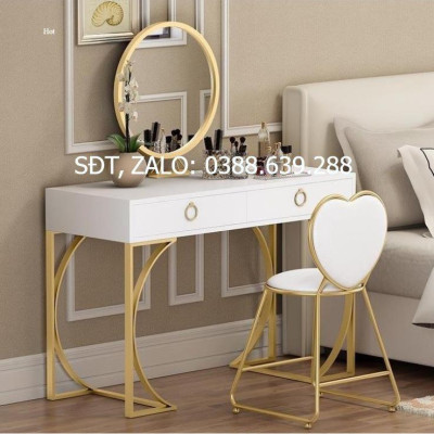 Bộ bàn ghế trang điểm: Bàn phấn hai ngăn hộp vuông chân khung vuông chữ C  + Ghế  + Gương