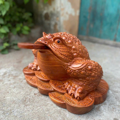 Cóc thiềm thừ phong thủy cầu tài ,lộc bằng gỗ hương đá kt 40×30×24cm 