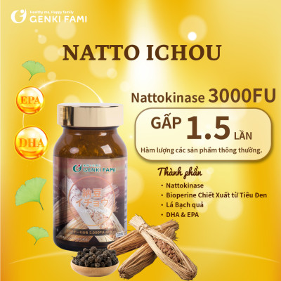 Viên Uống Bổ Não, Phòng Ngừa Đột Quỵ, Giúp Ngủ Ngon Nattokinase 3000FU Natto Ichou Genki Fami Nhật Bản Hộp 90 Viên