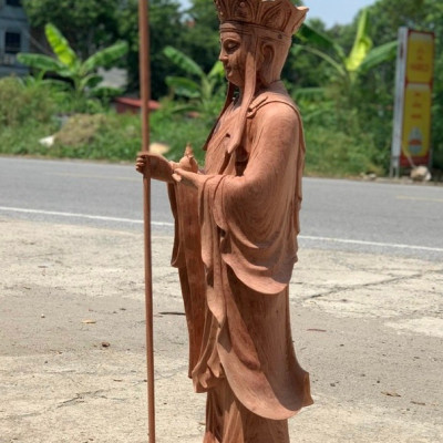 Tượng phật địa tạng vương bồ tát bằng gỗ hương đá liền khối đẹp long lanh  kt cao 100m×34×33cm