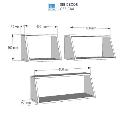 Kệ Gỗ Trang Trí Treo Tường Hình Thang, Nhiều Kích Thước SIB Decor KT509