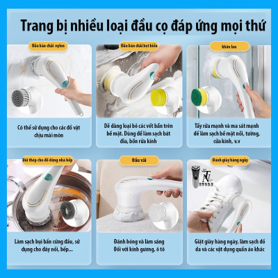 Máy cọ rửa vệ sinh cầm tay đa năng cao cấp sạc USB 5 trong 1, chống nước Chính Hãng