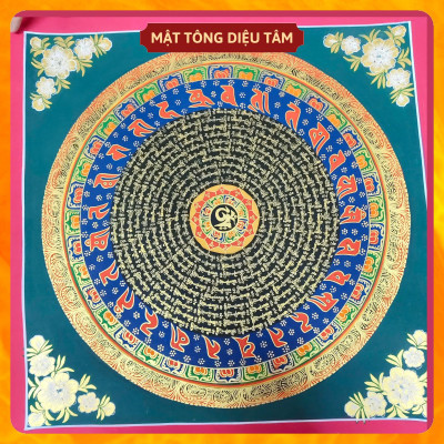 Tranh Mandala Lục Tự Chân Ngôn tranh Chú Om Vẽ Tay Thủ Công họa sư Nepal 55cm kim cương thừa [ tranh KHÔNG KHUNG] Mật tông Diệu Tâm