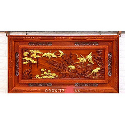 Tranh treo tường trạm khăc cửu hạc du xuân bằng gỗ hương đỏ kt 67×127×4cm